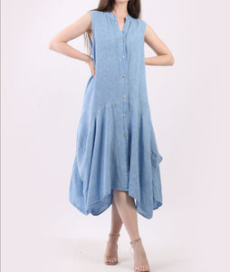 Italian Vintage Washed Linen Lagenlook Drape Dress (4 Colors)
