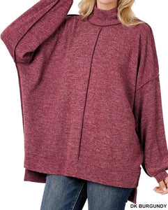 Brushed Melange Hacci Mock Neck Sweater (2 Colors)