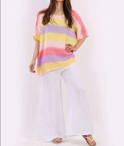 Italian Multicolored Striped Linen Lagenlook Top