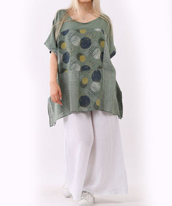 Italian Polka Dots And Stripy Panels Cotton Tunic Top (6 Colors)