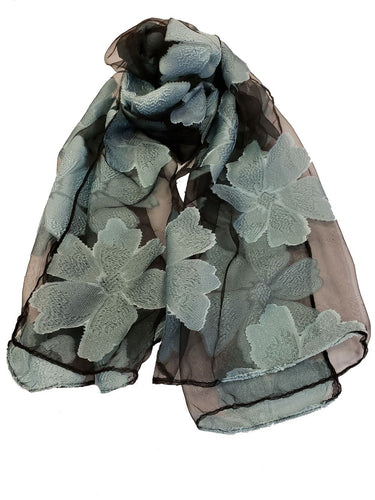 Sheer Flower Pattern Embroidery Scarf - Black - CeCe Fashion Boutique