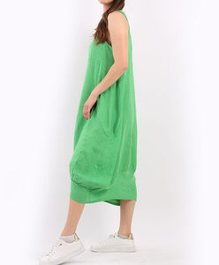 Italian Ribbed Sides Plain Linen Dress (4 Colors)