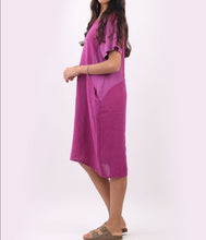 Load image into Gallery viewer, Italian Linen Plain Ribbed Sides Lagenlook Midi Dress (3 Colors)
