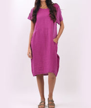 Load image into Gallery viewer, Italian Linen Plain Ribbed Sides Lagenlook Midi Dress (3 Colors)
