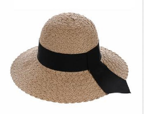 Straw Hat With Wide Tie - Khaki - CeCe Fashion Boutique