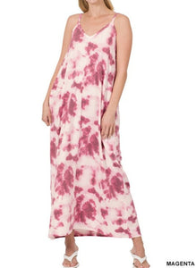 Tie Dye Print Cami Maxi Dress with Pockets (2 Colors)