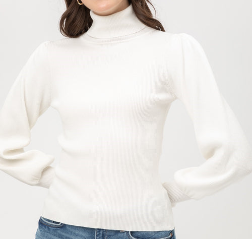 Rib Puff Sleeve Sweater (White) - CeCe Fashion Boutique