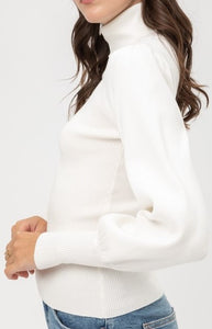 Rib Puff Sleeve Sweater (White) - CeCe Fashion Boutique