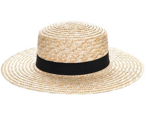 Straw Boater Hat with Black Band Hat - Beige - CeCe Fashion Boutique