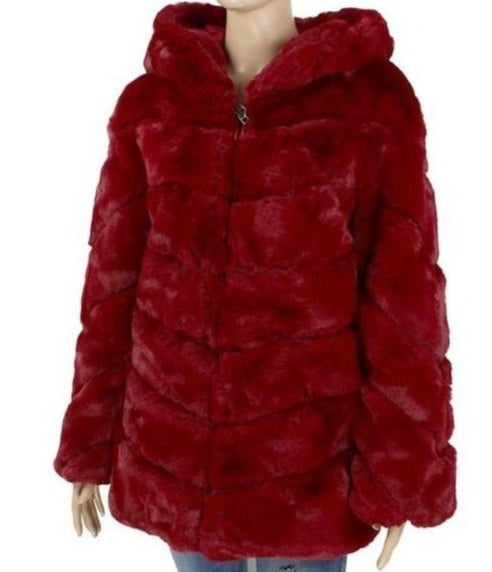 Cece chevron 2025 faux fur jacket