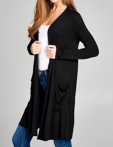 Solid Long Sleeve Open Front Cardigan - Black - CeCe Fashion Boutique