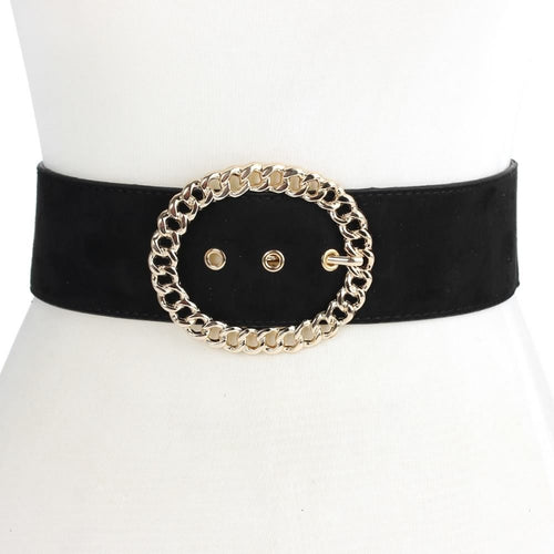 Elastic Belt with Oval Chain Buckle - Black - CeCe Fashion Boutique